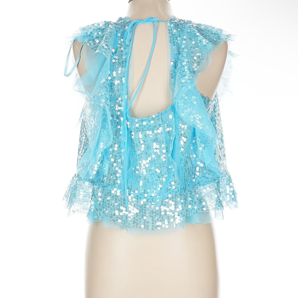 Blue Sequin Ruffle Top - Picture 3 of 6